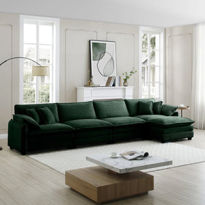 English Elm Corduroy 4-Seater Sofa With Footstool - Modern Comfort, Ergonomic Design, And Stylish Pillows Included W714S00741