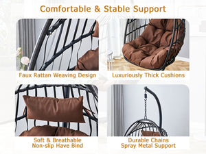 English Elm Grheavy-duty Iron Egg Chair Pe Rattan Woven Swing Seat for Patio or Living Room W2920P281902