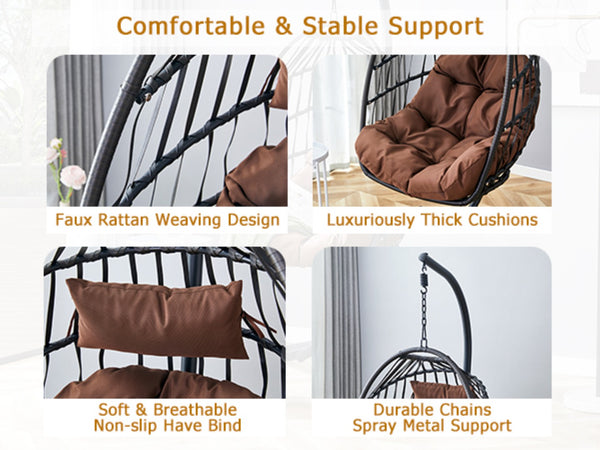 English Elm Grheavy-duty Iron Egg Chair Pe Rattan Woven Swing Seat for Patio or Living Room W2920P281902