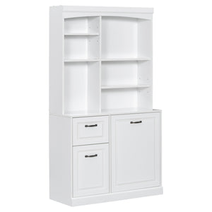 English Elm Bathroom Tall Storage Cabinet with Tilt-Out Hamper, 70.9" Linen Tower, 2 Drawers, Adjustable Shelves, White Finish N725P278420K