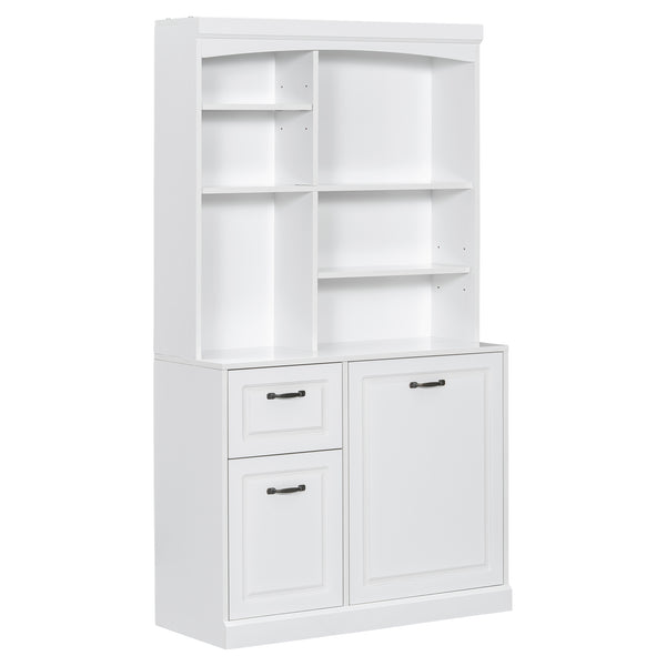 English Elm Bathroom Tall Storage Cabinet with Tilt-Out Hamper, 70.9" Linen Tower, 2 Drawers, Adjustable Shelves, White Finish N725P278420K
