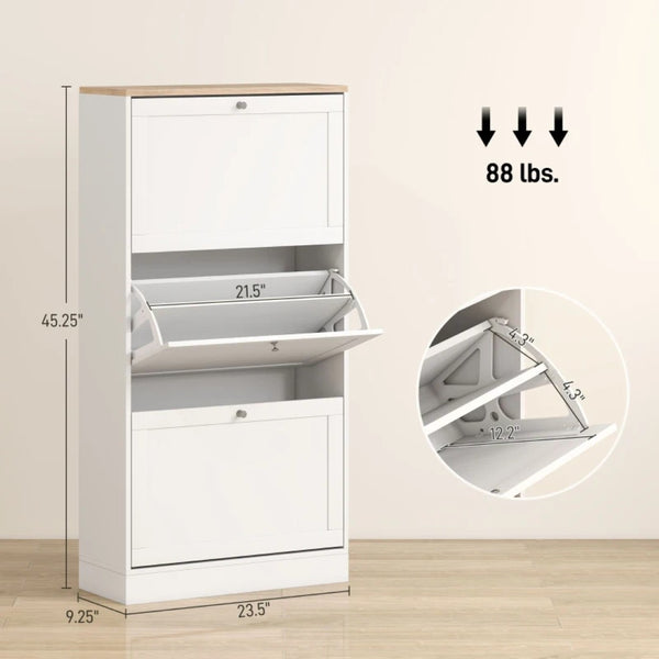 English Elm Foyer Beadboard Floor Cabinet with Drawers White Farmhouse Storage for Entryway Bath T3971P465954