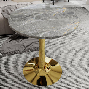 English Elm Marble-Top Round Side Table With Gold Pedestal Base - Modern Minimalist Accent For Any Space W1935P353526