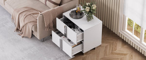 English Elm Modern Two Drawer Nightstand with Slim Metal Legs and Mirrored Bar Handles for Bedroom White W5271P416538