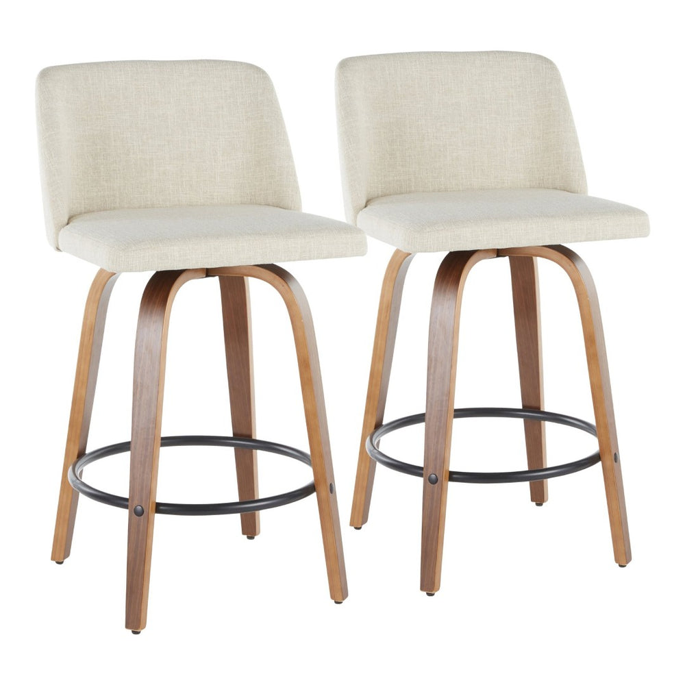 English Elm Toriano Mid-Century Modern Counter Stools Set Of 2 - Cream Upholstery & Walnut Legs For Cozy Style B202S00382-GIGA