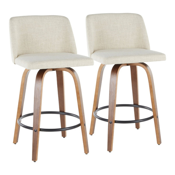 English Elm Toriano Mid-Century Modern Counter Stools Set Of 2 - Cream Upholstery & Walnut Legs For Cozy Style B202S00382-GIGA