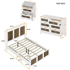 English Elm 4-Pieces Queen Platform Bed Set with Storage Nightstands & Dresser, Wooden Strip Accent, Modern Farmhouse Elegance White 52.17 L x 18.5 W x 11.81 H HL000191AAK