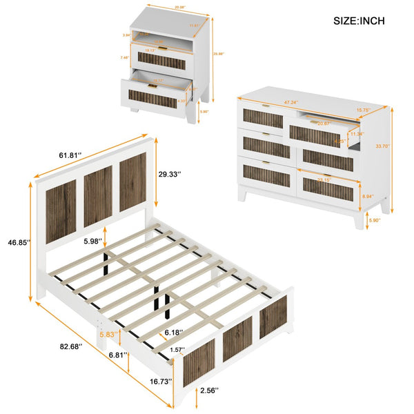 English Elm 4-pieces Farmhouse Queen Bedroom Set with Platform Bed Dresser and Storage Nightstands White N733S333812K