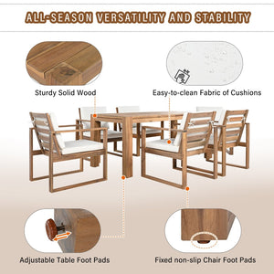 English Elm Trexm Acacia Wood Outdoor Dining Set Seats Six with Umbrella Hole Rustic Patio Beige,Light Teak TM000019AAD