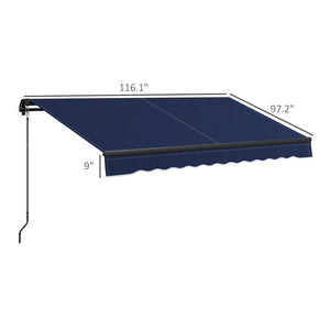 English Elm Outsunny 10' X 8' Retractable Patio Awning – Uv-Resistant Sunshade With Manual Crank, Blue & Durable Frame W2225P174151-GIGA