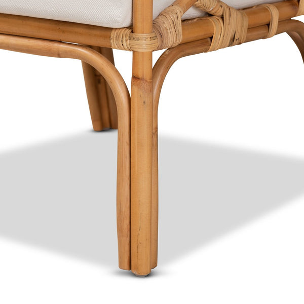 English Elm Modern Bohemian Rattan Accent Chair with Woven Backrest and White Upholstered Seat B2750P470028