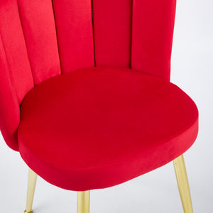 English Elm Modern Red Velvet Dining Chair Set of 2 with Gold Metal Legs, Ergonomic Backrest, Breathable Short Fur Comfort W234P256816