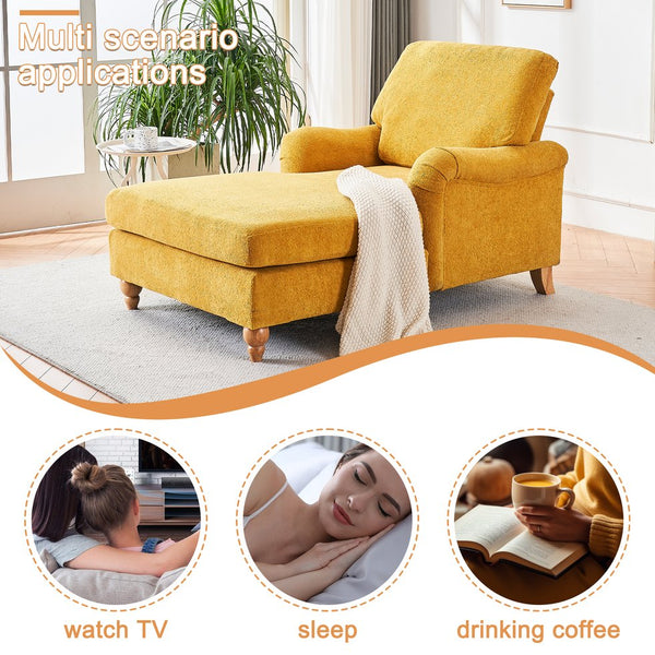 English Elm Modern Mid-Century Oversized Chaise Lounger Sofa Bed with Solid Wood Legs, Deep Seat Comfort Sleeper Yellow W2363S00069