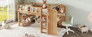 English Elm Twin Low Loft Bed Solid Pine Frame Kids Study Desk Blackboard Storage White W1580S00574