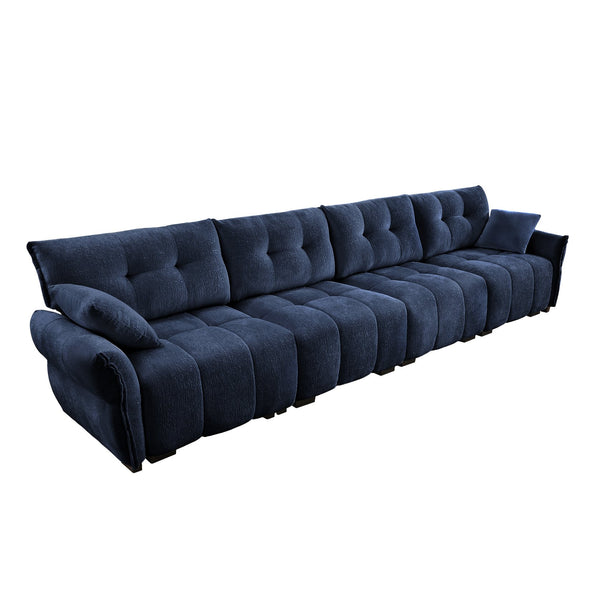English Elm Modern Luxurious 4-Seater Sofa with Solid Wood Frame, Plush Chenille Upholstery, Durable High-Resilience Cushions for Living Room Comfort and Stylish Lounges Blue W714S01152