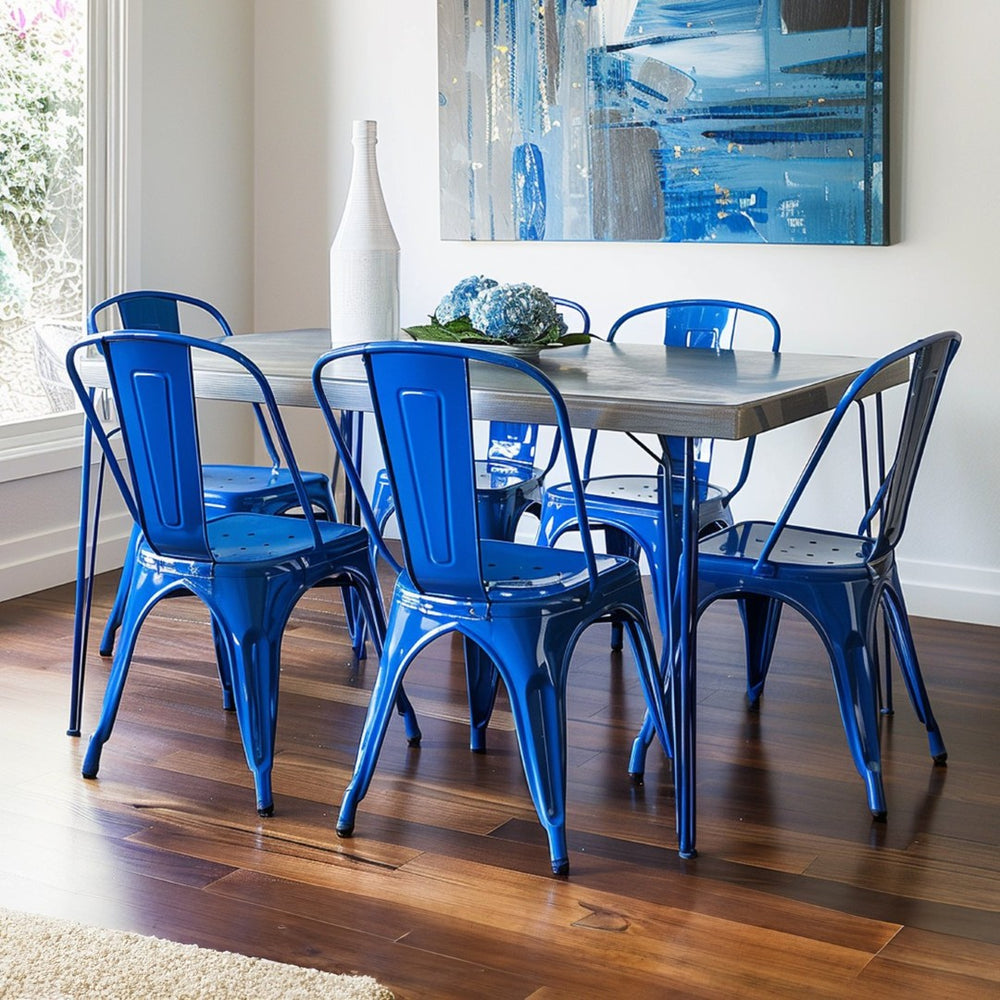 English Elm Set Of 4 High Gloss Blue Metal Dining Chairs - Lightweight, Stackable, Easy To Clean, Modern Design B347P383411-GIGA