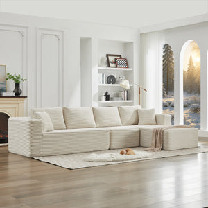 English Elm 106" Plush Corduroy Cloud Sectional Sofa with Right Chaise — Deep Seat, No Assembly, Modern Comfort W1143S00025 W1143S00025
