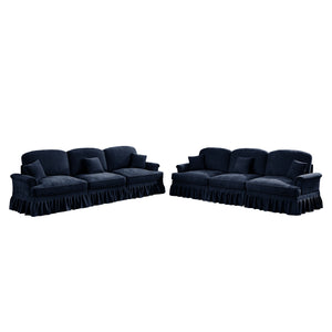 English Elm Classic Modular Sleeper Sofa With Ruffle Skirts, Flared Arms, And Movable Ottomans In Elegant Blue W3041S00259