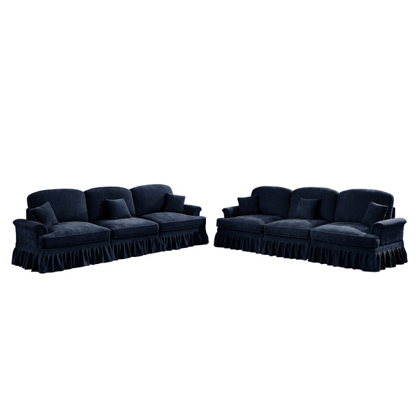 English Elm Classic Modular Sleeper Sofa With Ruffle Skirts, Flared Arms, And Movable Ottomans In Elegant Blue W3041S00259