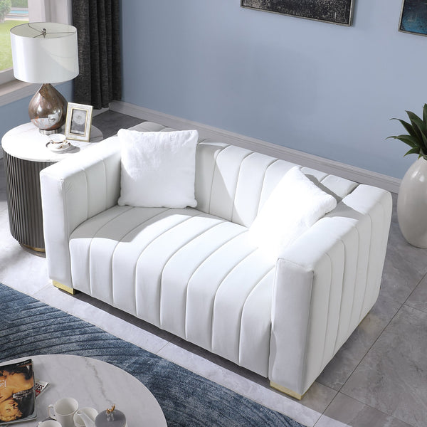 English Elm A Modern Chesterfield Loveseater - Elegant White Velvet Channel Sofa With Luxurious Comfort & Style W1099S00107