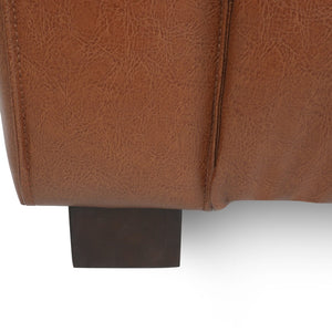 English Elm Light Brown Leather Three Seat Sofa with Dark Wood Legs for Modern Living Rooms N770P387768E