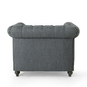 English Elm Christopher Knight Home® - CLUB Club Chair Chesterfield-Inspired Tufted PU Upholstery with Nailhead Trim, Scrolled Arms, Turned Legs Charcoal 39.25 L x 34.25 W x 25 H 72069.00FCHAR