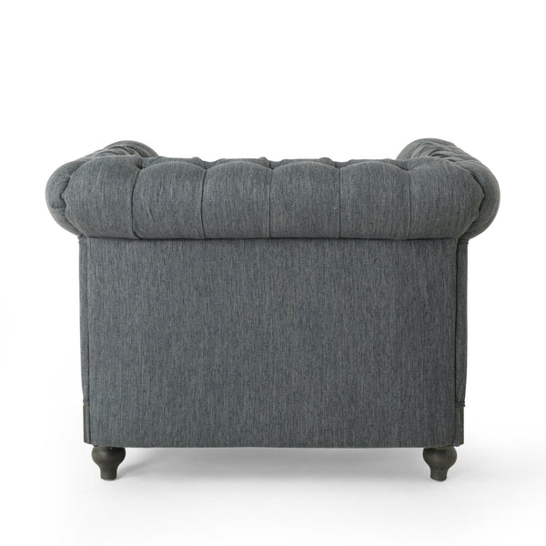 English Elm Christopher Knight Home® - CLUB Club Chair Chesterfield-Inspired Tufted PU Upholstery with Nailhead Trim, Scrolled Arms, Turned Legs Charcoal 39.25 L x 34.25 W x 25 H 72069.00FCHAR