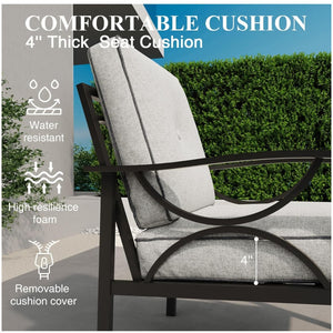 English Elm Set of 2 Outdoor Steel Armchairs Powder Coated Matte Frame with Cushioned Patio Seating Black+ Gray B082P455145