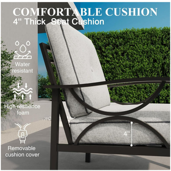 English Elm Set of 2 Outdoor Steel Armchairs Powder Coated Matte Frame with Cushioned Patio Seating Black+ Gray B082P455145
