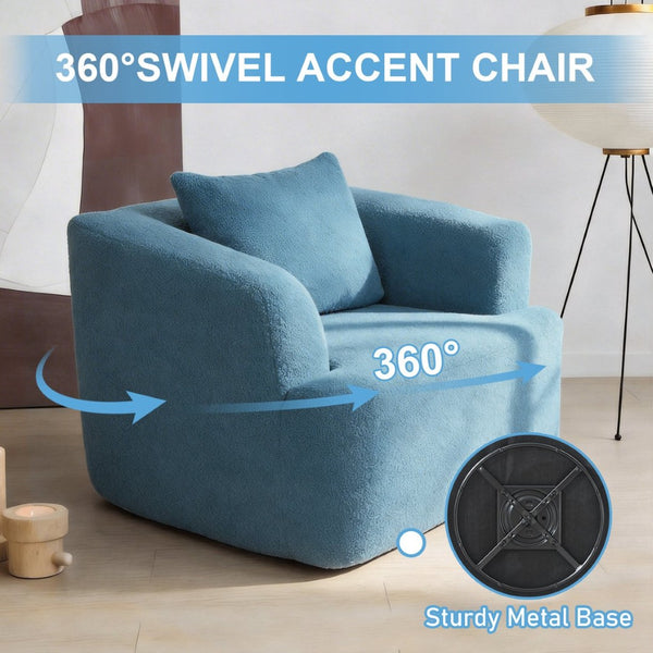 English Elm 360° 360 Swivel Teddy Velvet Accent Chair Plush Cocoon Seat for Living Room or Bedroom Blue W5385P433230