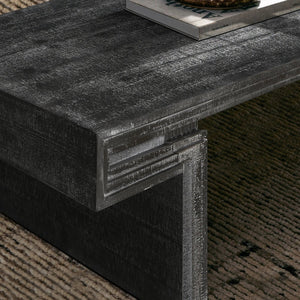 English Elm American Vintage Industrial Coffee Table with Reclaimed Wood Texture, Dual-Tier Staggered Shelves for Living Room Stylish Storage and Durable Matte Finish Antique Black W1445P287875