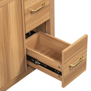 English Elm 36" Wood Bathroom Vanity with Solid Frame, Gold Handles, 3 Soft-Close Drawers & 2 Doors, Spacious Countertop N729P204176N