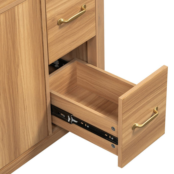 English Elm 36" Wood Bathroom Vanity with Solid Frame, Gold Handles, 3 Soft-Close Drawers & 2 Doors, Spacious Countertop N729P204176N