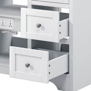 English Elm 84" Double Sink Vanity with Stone Countertop Six Soft Close Drawers and Silver Knobs White N817P404196W