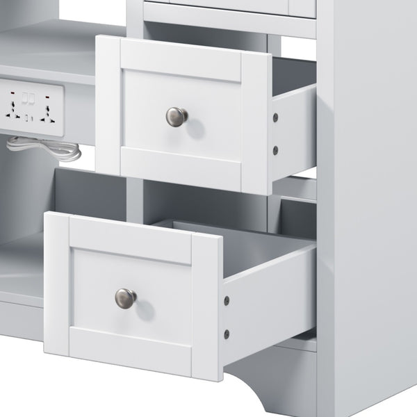 English Elm 84" Double Sink Vanity with Stone Countertop Six Soft Close Drawers and Silver Knobs White N817P404196W