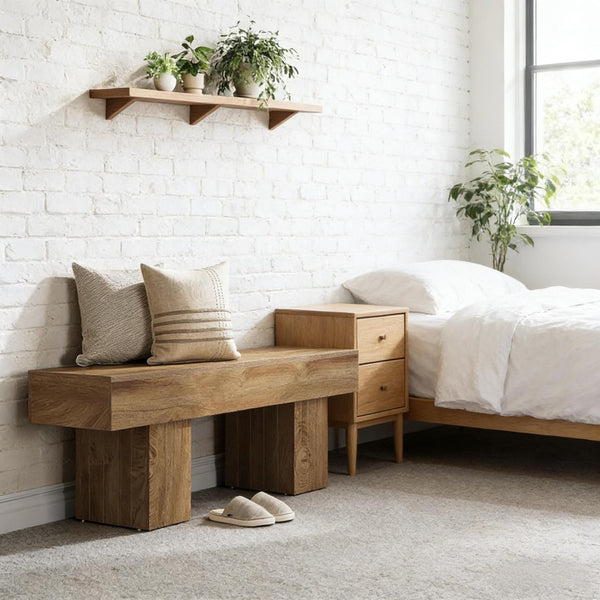English Elm Modern Farmhouse Wood Grain Bench Versatile Seating for Entryway Bedroom or Dining T3971P447337