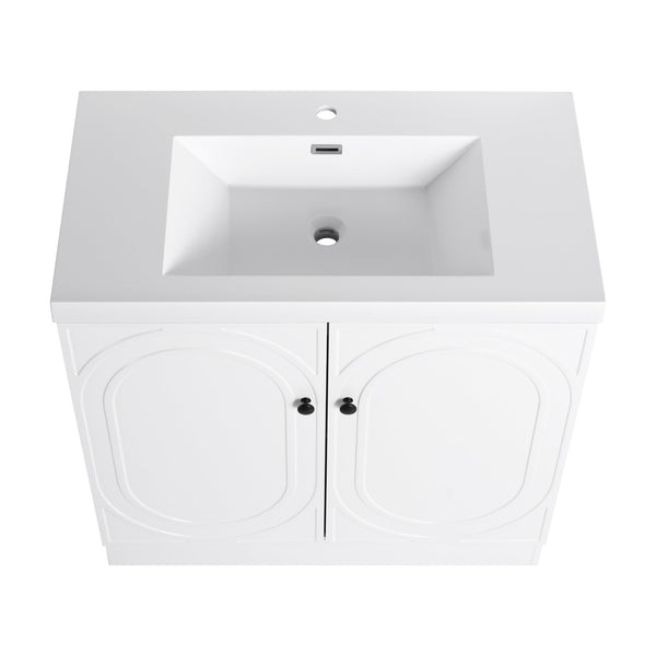 English Elm 36" Freestanding Bathroom Vanity with Resin Sink, Soft-Close Doors, Adjustable Shelf & Metal Handles White W999S00273