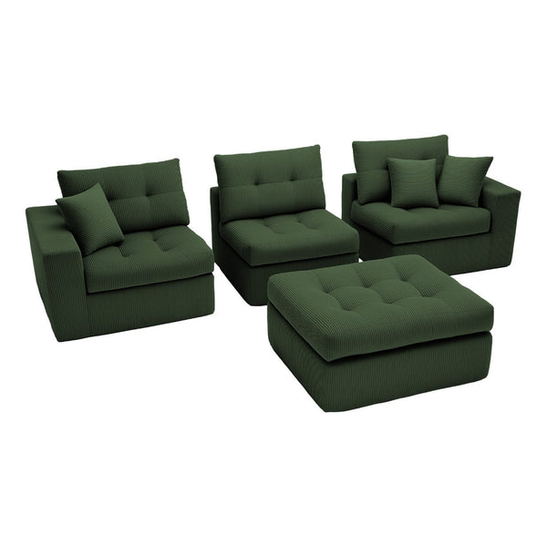 English Elm Corduroy L-shaped Sectional Sleeper Sofa No Assembly Needed for Apartments Army Green,Dark Green W5532S00031