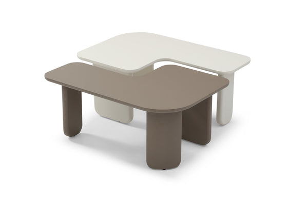 English Elm 2 Pcs Modern Modular Coffee Table Set with Interlocking L-Shape, Curved Legs, Durable MDF Finish khaki,White W2664S00052