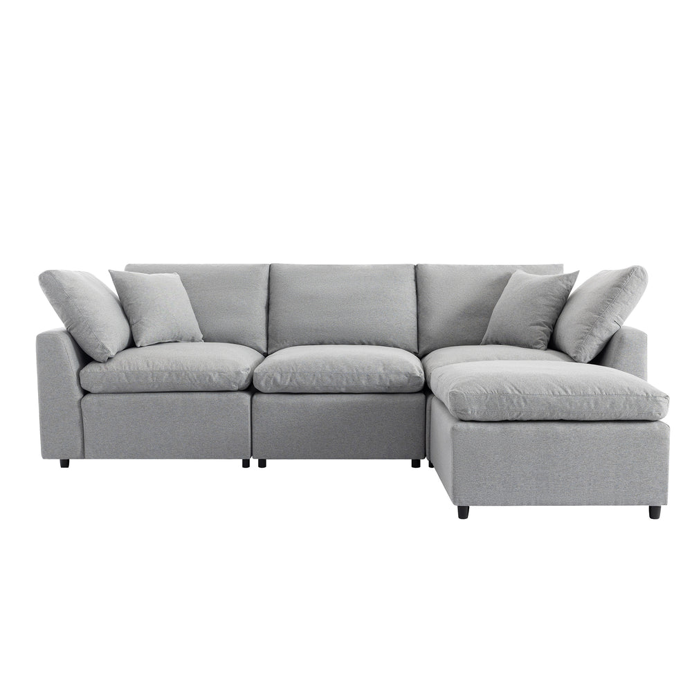 English Elm [ U_STYLE Down Filled Upholstery Convertible Sectional Sofa - 4‑Seat L-Shaped Couch with Reversible Chaise, Feather Fill, Removable Covers WY000388AAE
