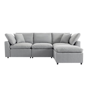 English Elm [ U_STYLE Down Filled Upholstery Convertible Sectional Sofa - 4‑Seat L-Shaped Couch with Reversible Chaise, Feather Fill, Removable Covers WY000388AAE