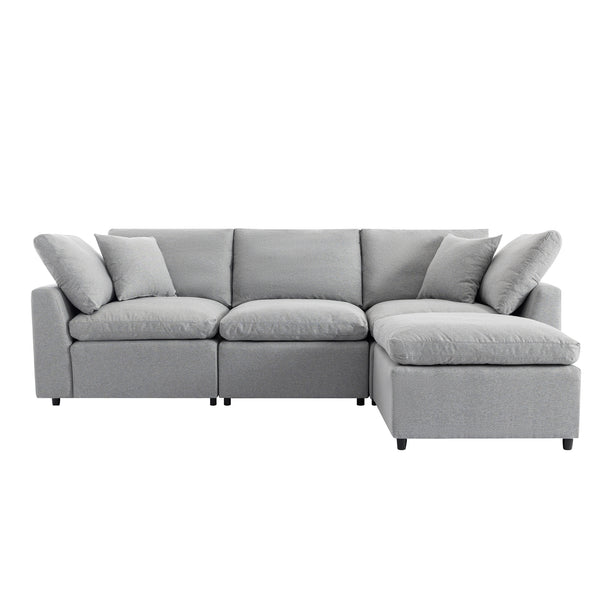 English Elm [ U_STYLE Down Filled Upholstery Convertible Sectional Sofa - 4‑Seat L-Shaped Couch with Reversible Chaise, Feather Fill, Removable Covers WY000388AAE