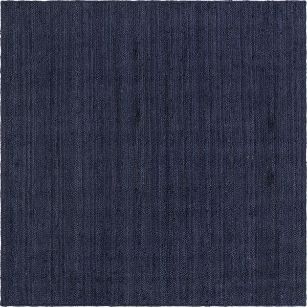 Unique Loom Braided Jute Dhaka Hand Woven Solid Rug Navy Blue,  8' 0" x 8' 0"