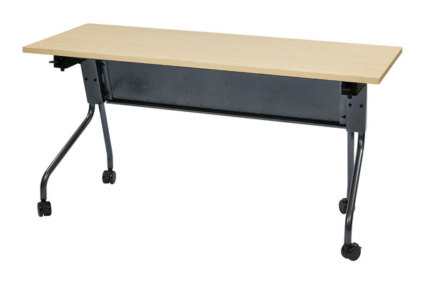 OSP Home Furnishings 5' Flip Top Nesting Training Table with Locking Casters for Classrooms and Offices Maple Titanium 84225TP