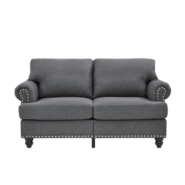 English Elm 59.5" Modern Classic Loveseat Sofa with Storage, Solid Wood Frame, Coil Springs & Removable Covers Grey W1097S00170