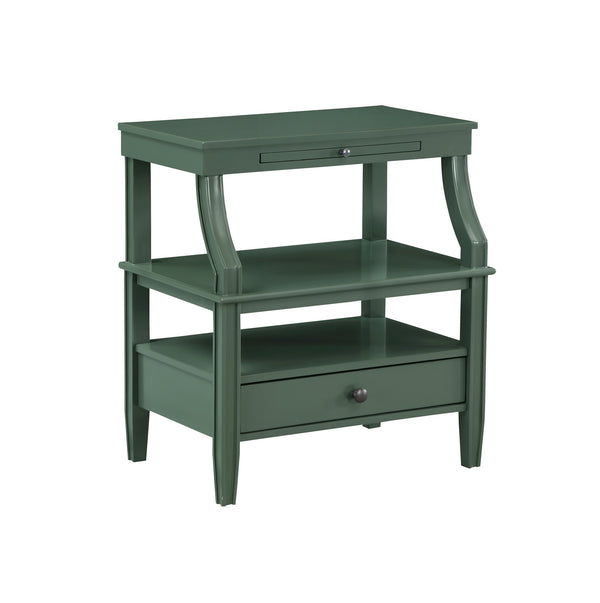 English Elm Newland Vintage Green Storage Nightstand with Drawer, Pull-Out Tray, Fluted Legs & Ample Shelf Space B050P376940