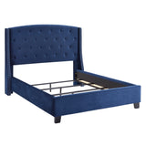 English Elm Summit Fabric Button Tufted Wingback Upholstered Bed With Nail Head Trim, Blue