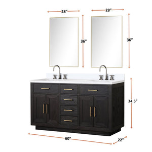 English Elm Black Oak Double Bath Vanity Set With Cultured Marble Top, Chrome Faucets, And Frameless Mirrors B2731S02174