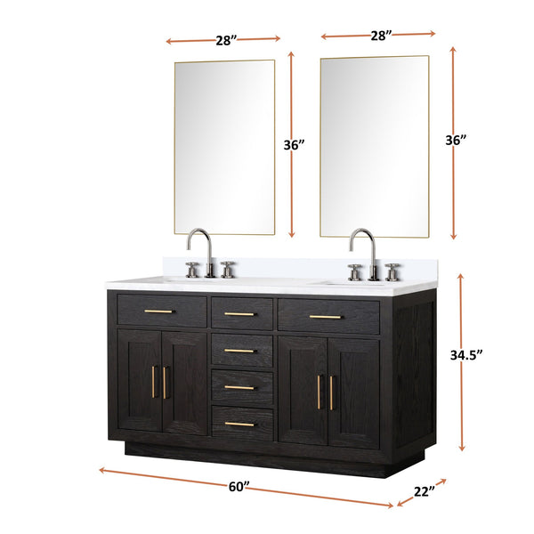 English Elm Black Oak Double Bath Vanity Set With Cultured Marble Top, Chrome Faucets, And Frameless Mirrors B2731S02174