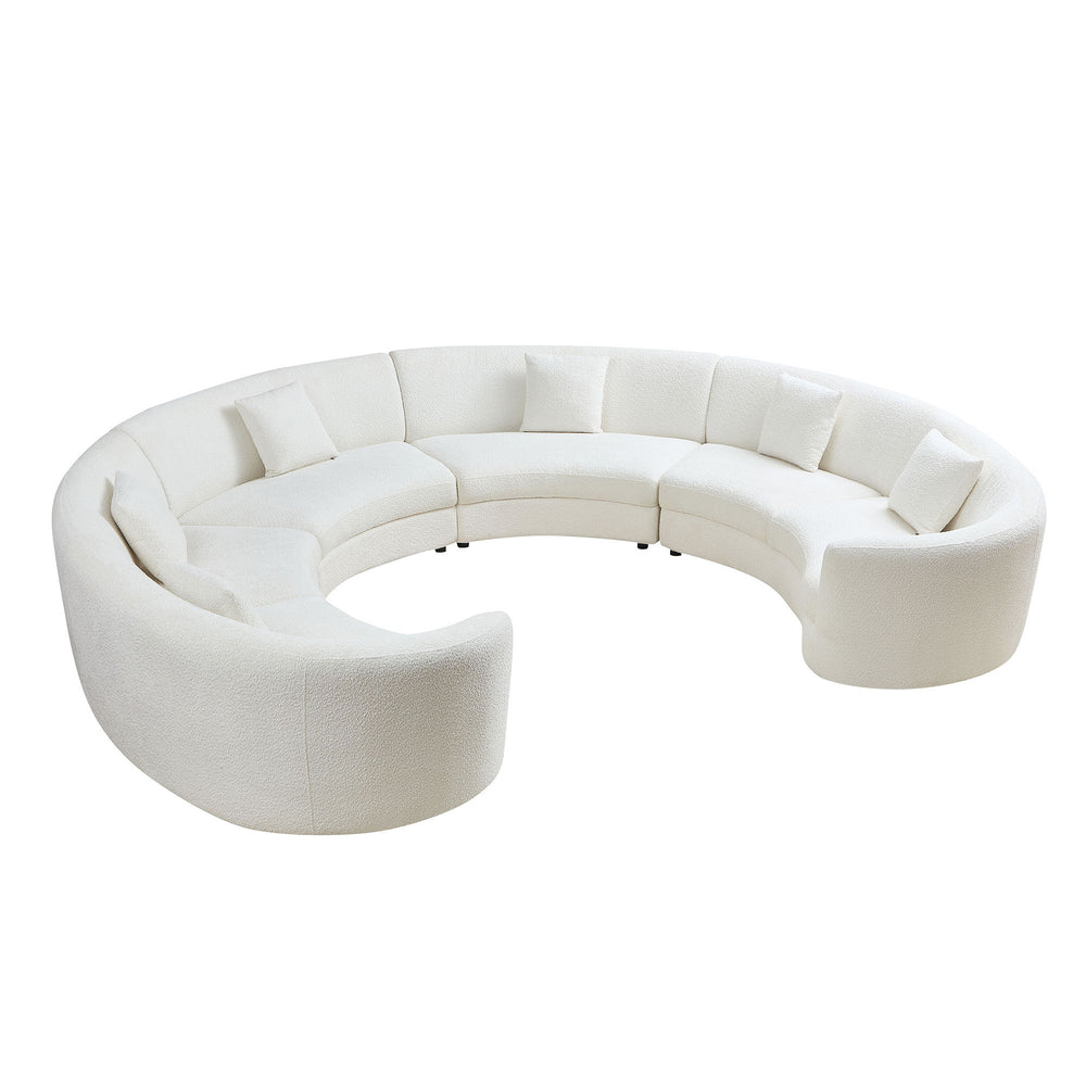 English Elm Mid-Century Bouclé Circle Sectional Sofa — Modular 3-4 Piece High-Back Beige Vintage-Inspired Lounge W3208S00011